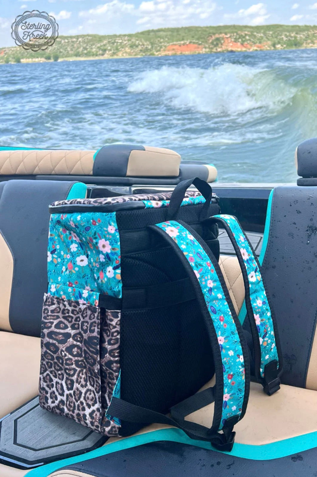 Cooler Backpack - Turquoise Floral & Cheetah