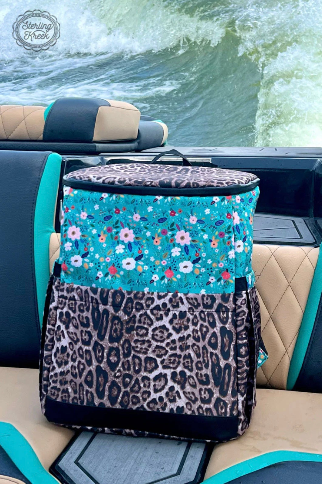 Cooler Backpack - Turquoise Floral & Cheetah