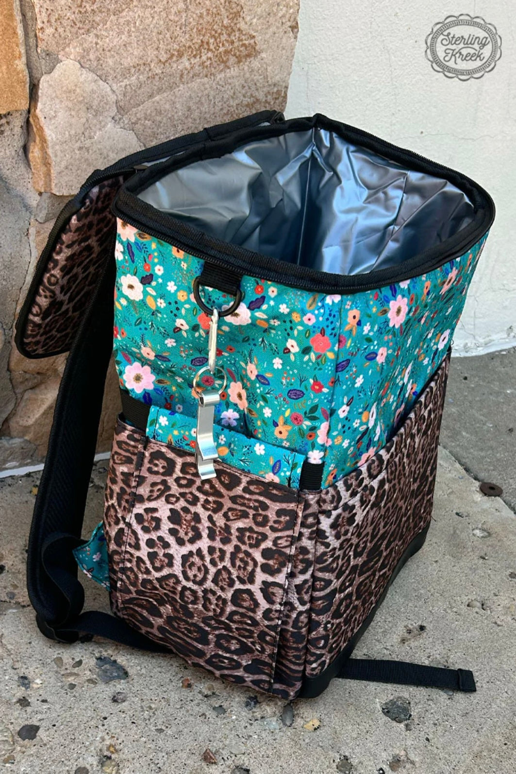 Cooler Backpack - Turquoise Floral & Cheetah