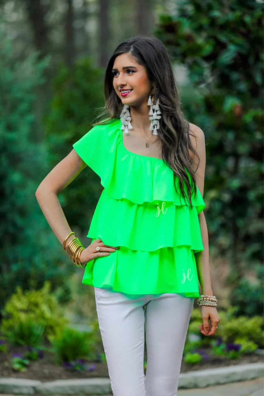 Out In The Sun Ruffle Top - Lime Green