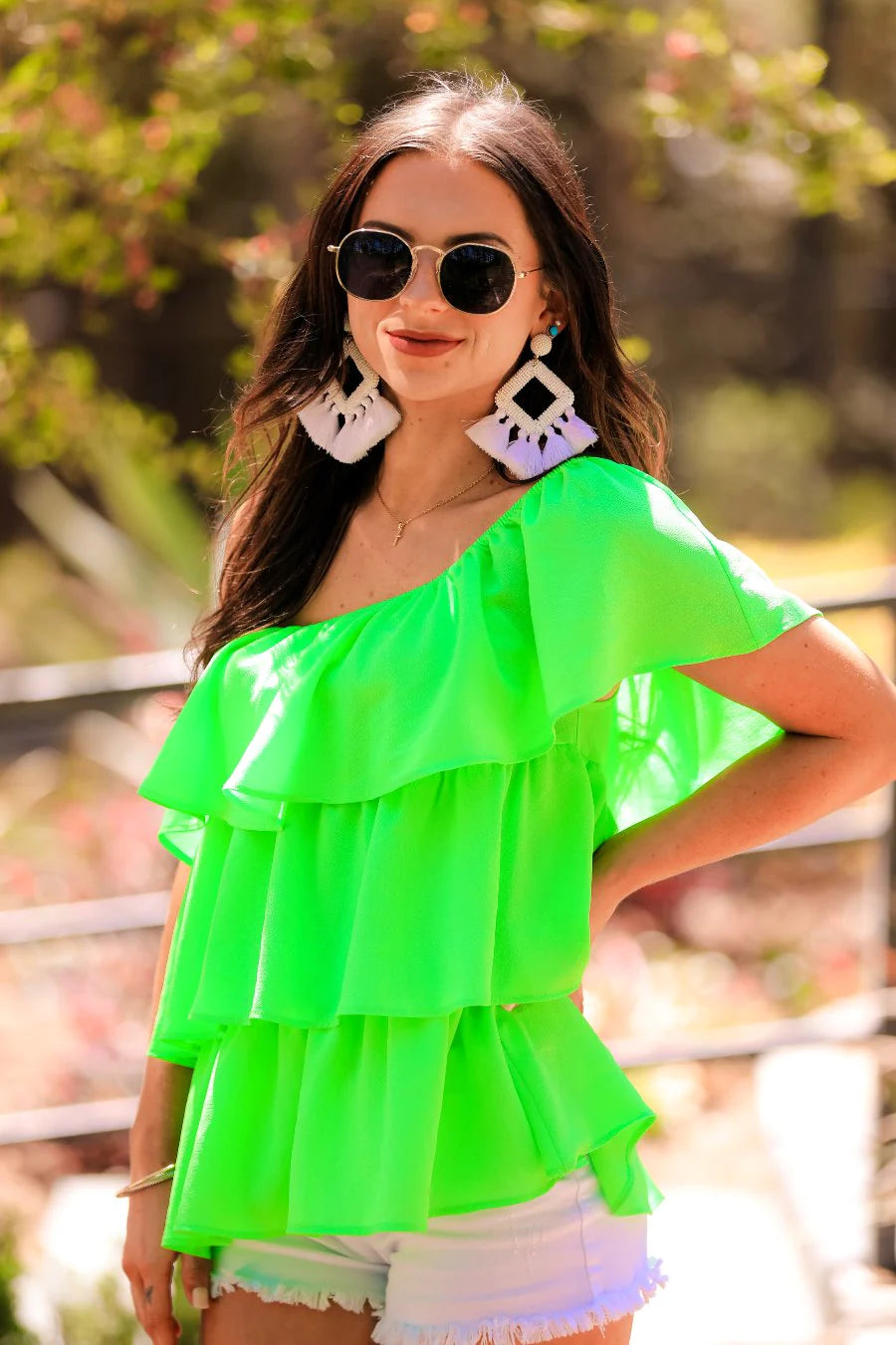 Out In The Sun Ruffle Top - Lime Green