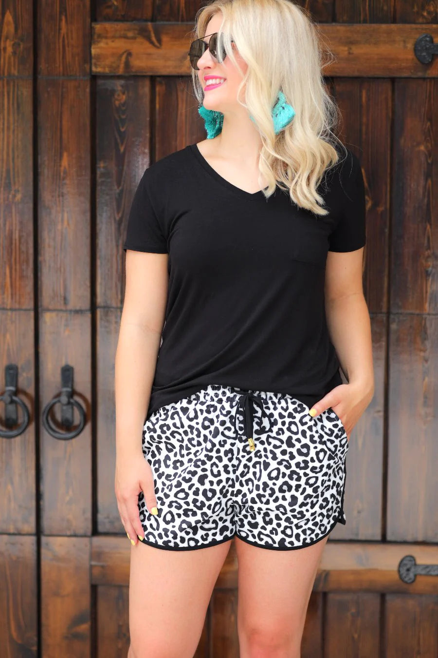 Kamryn White Leopard Drawstring Everyday Shorts