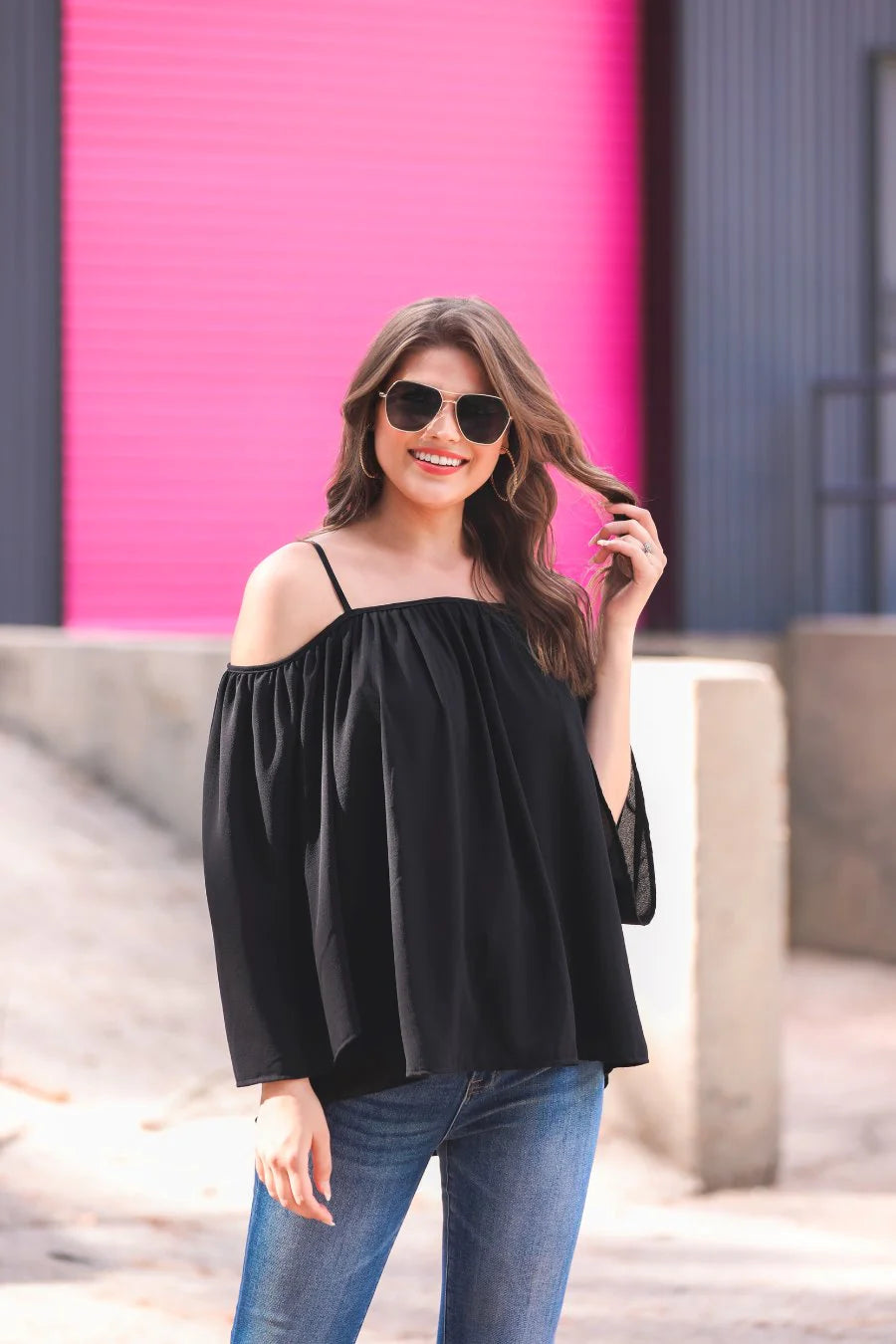 Cold Shoulder Top - Black