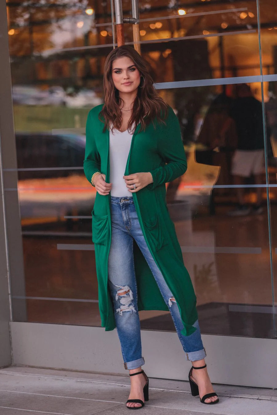 Spiced Up Long Pocket Cardigan - Green