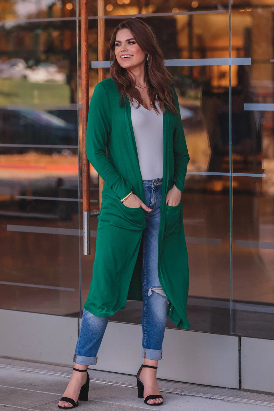 Spiced Up Long Pocket Cardigan - Green