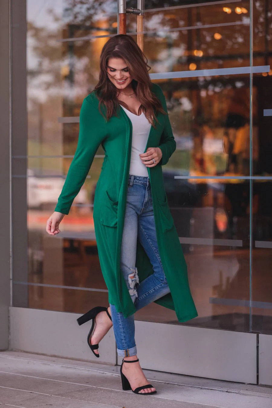 Spiced Up Long Pocket Cardigan - Green