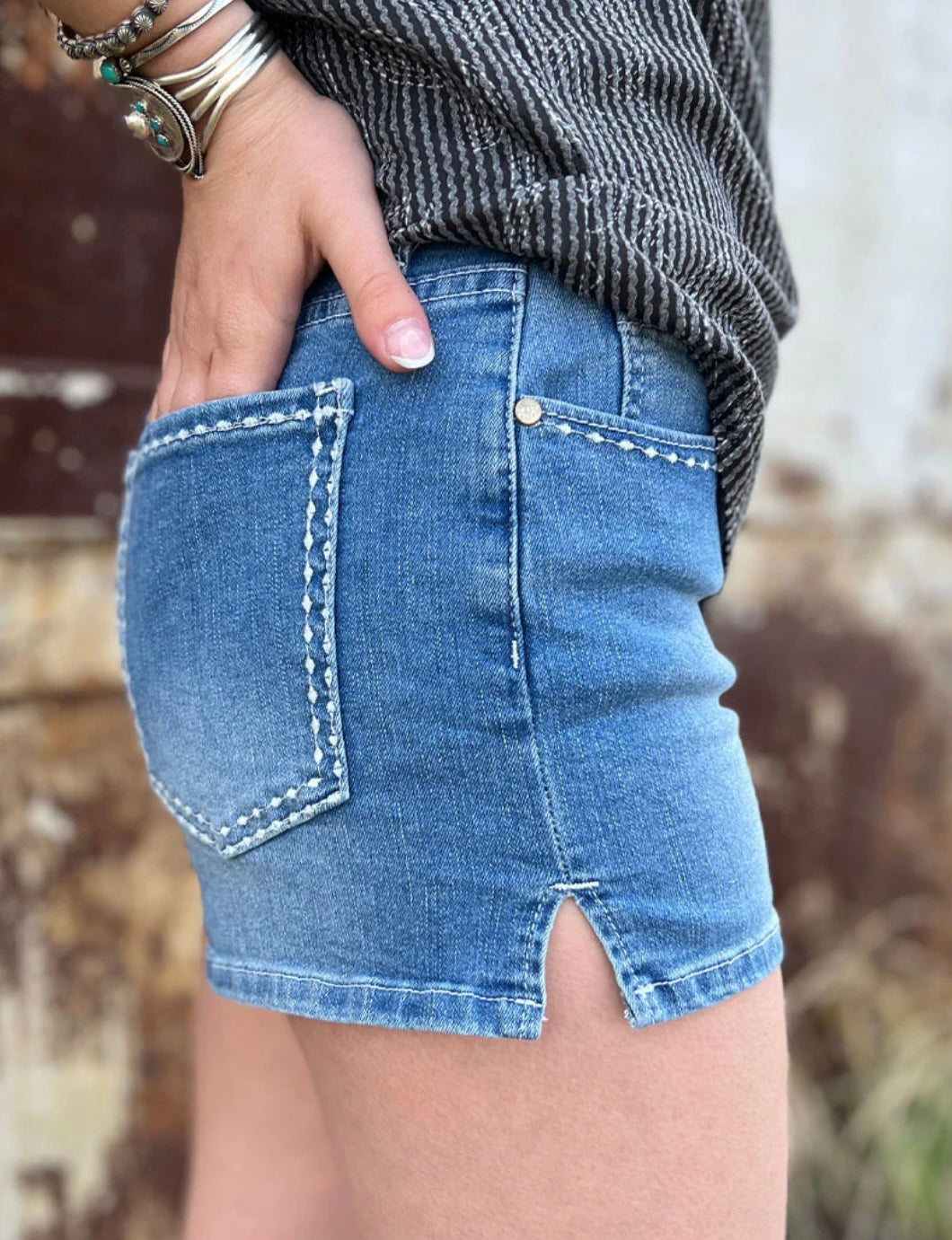 Stitched Denim Shorts